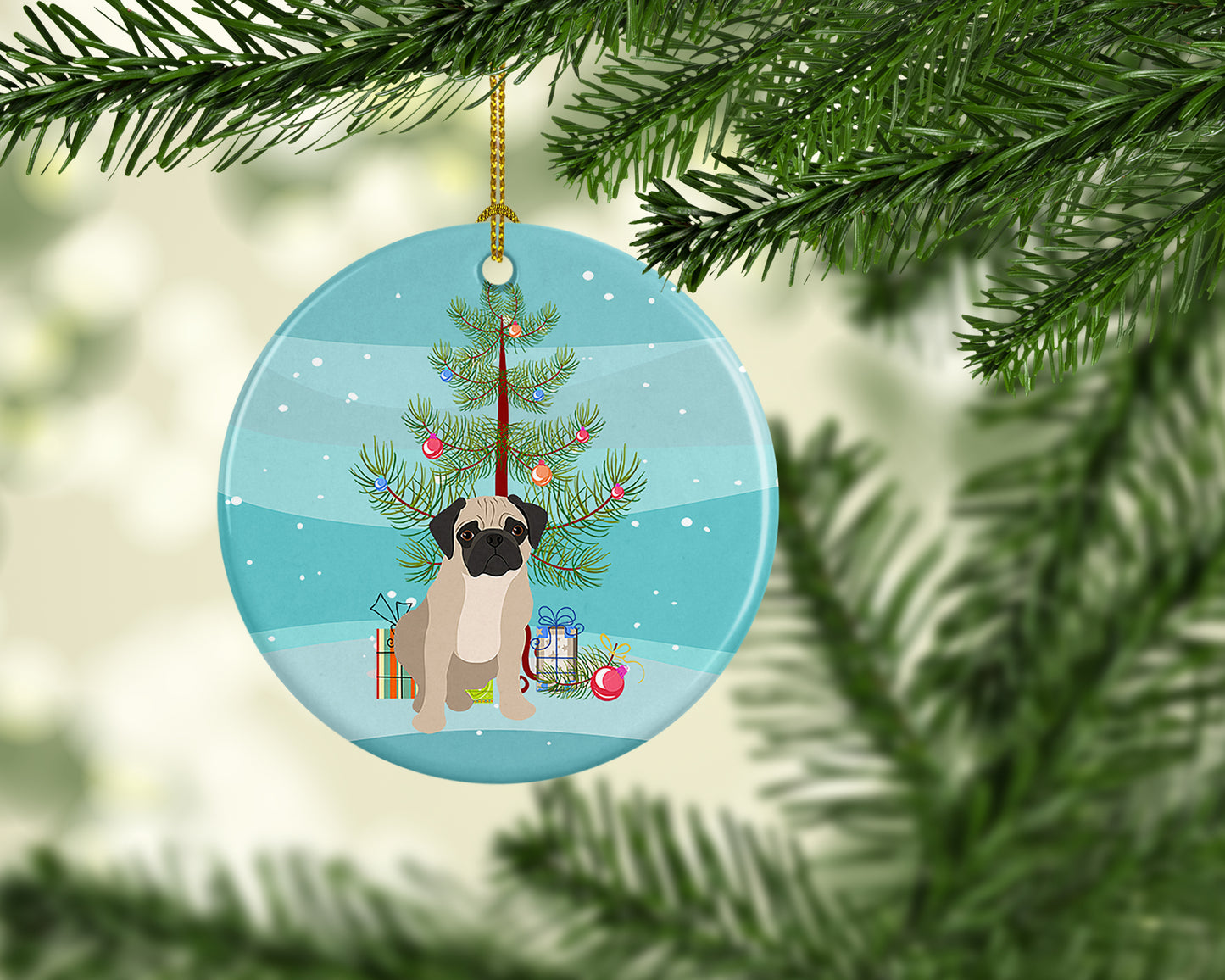 Pug Fawn #3 Christmas Ceramic Ornament