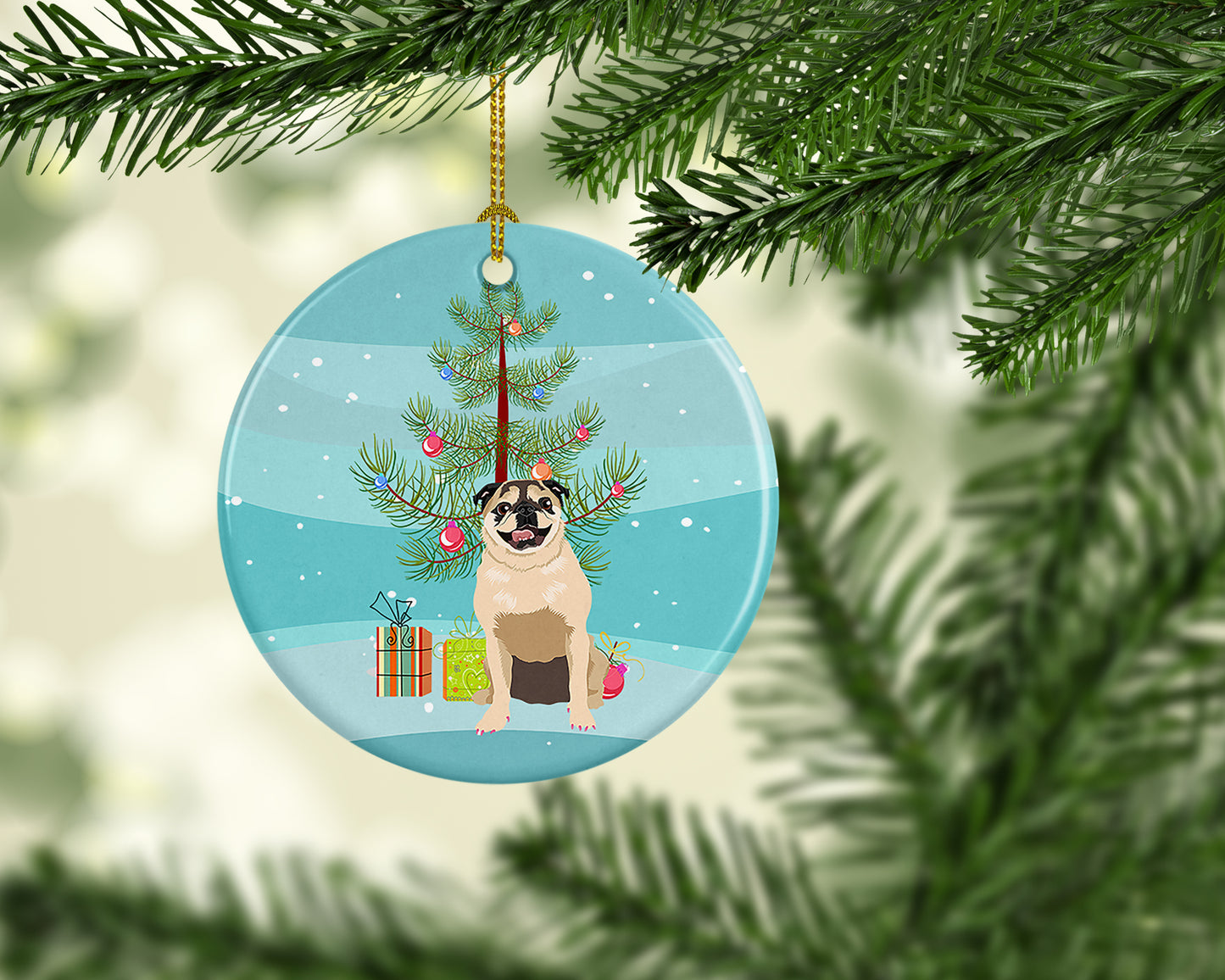 Pug Fawn #5 Christmas Ceramic Ornament