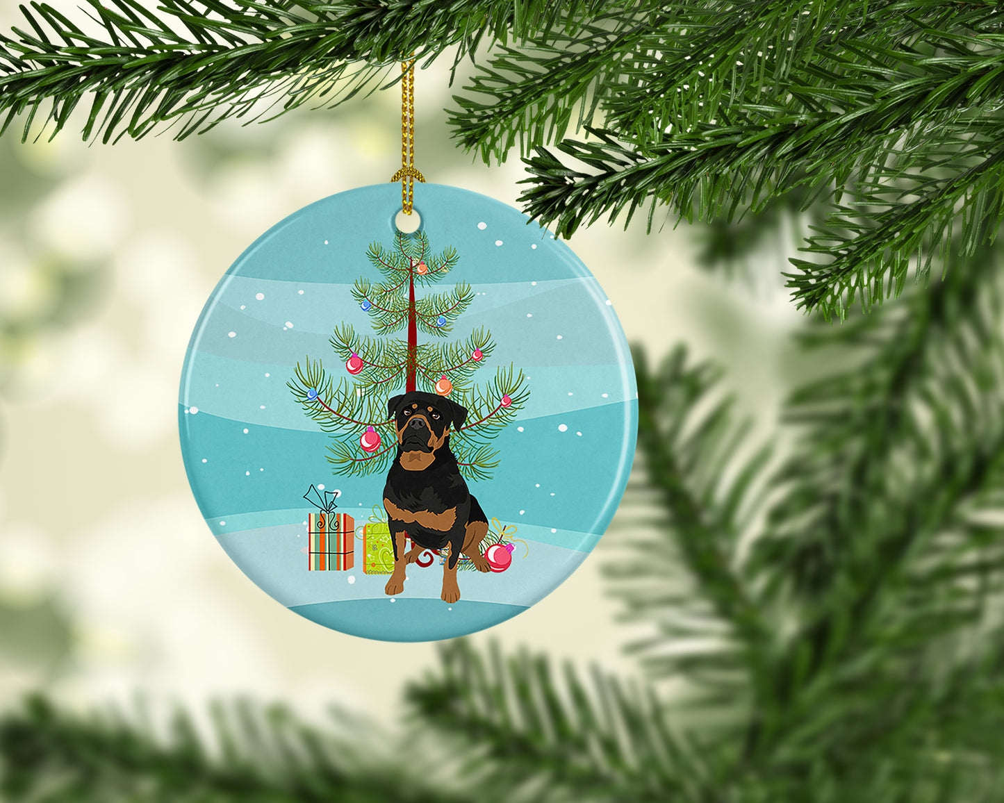 Rottweiler Black and Mahogany Christmas Ceramic Ornament