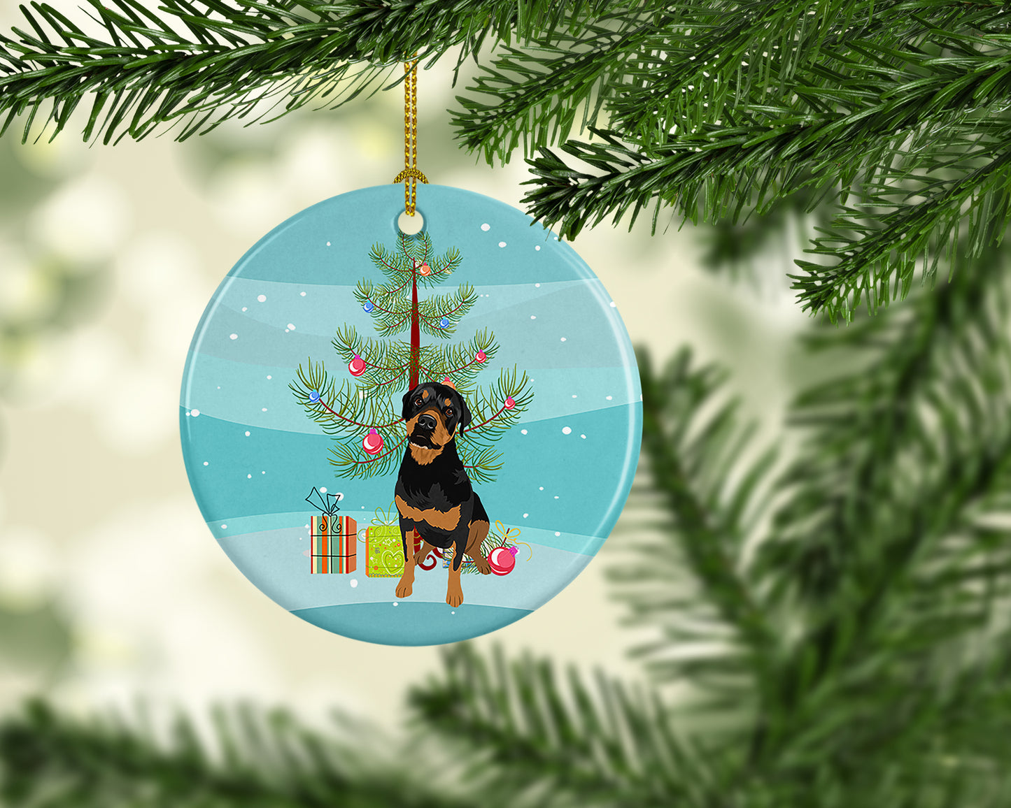 Rottweiler Black and Rust Christmas Ceramic Ornament