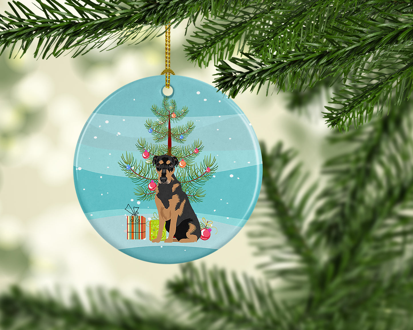 Rottweiler Black and Tan #2 Christmas Ceramic Ornament