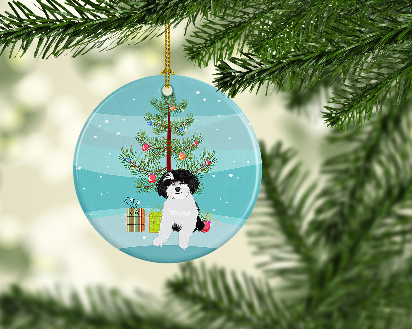 Shih-Tzu Black and White #1 Christmas Ceramic Ornament