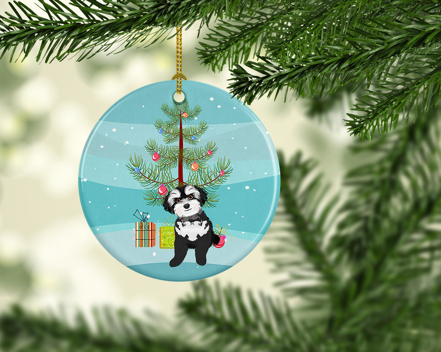 Shih-Tzu Black and White #2 Christmas Ceramic Ornament