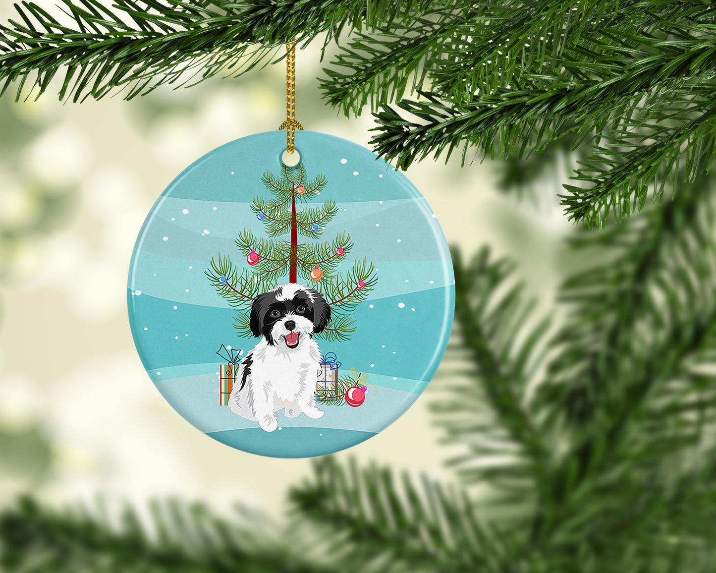Shih-Tzu Black and White #3 Christmas Ceramic Ornament