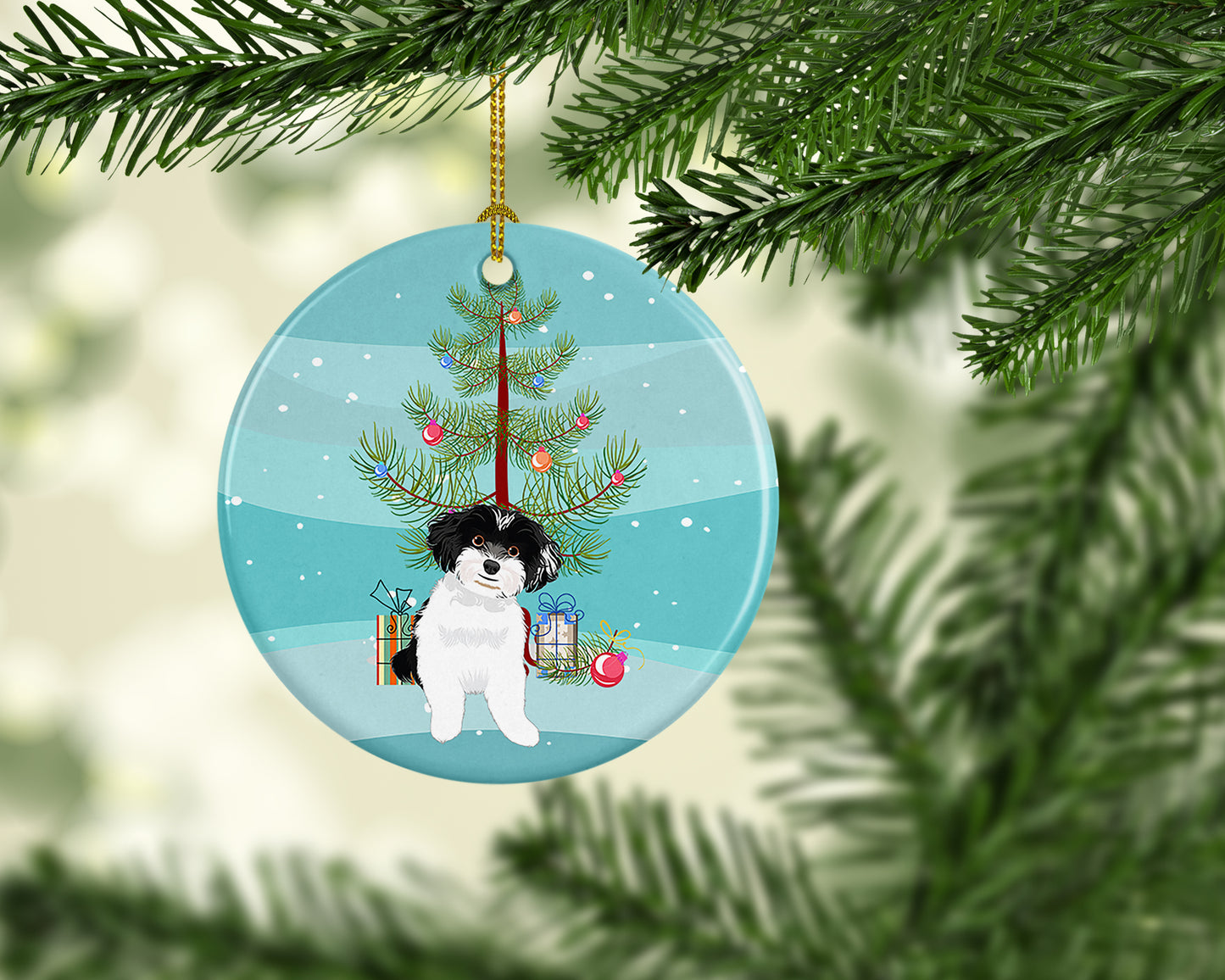 Shih-Tzu Black and White #4 Christmas Ceramic Ornament