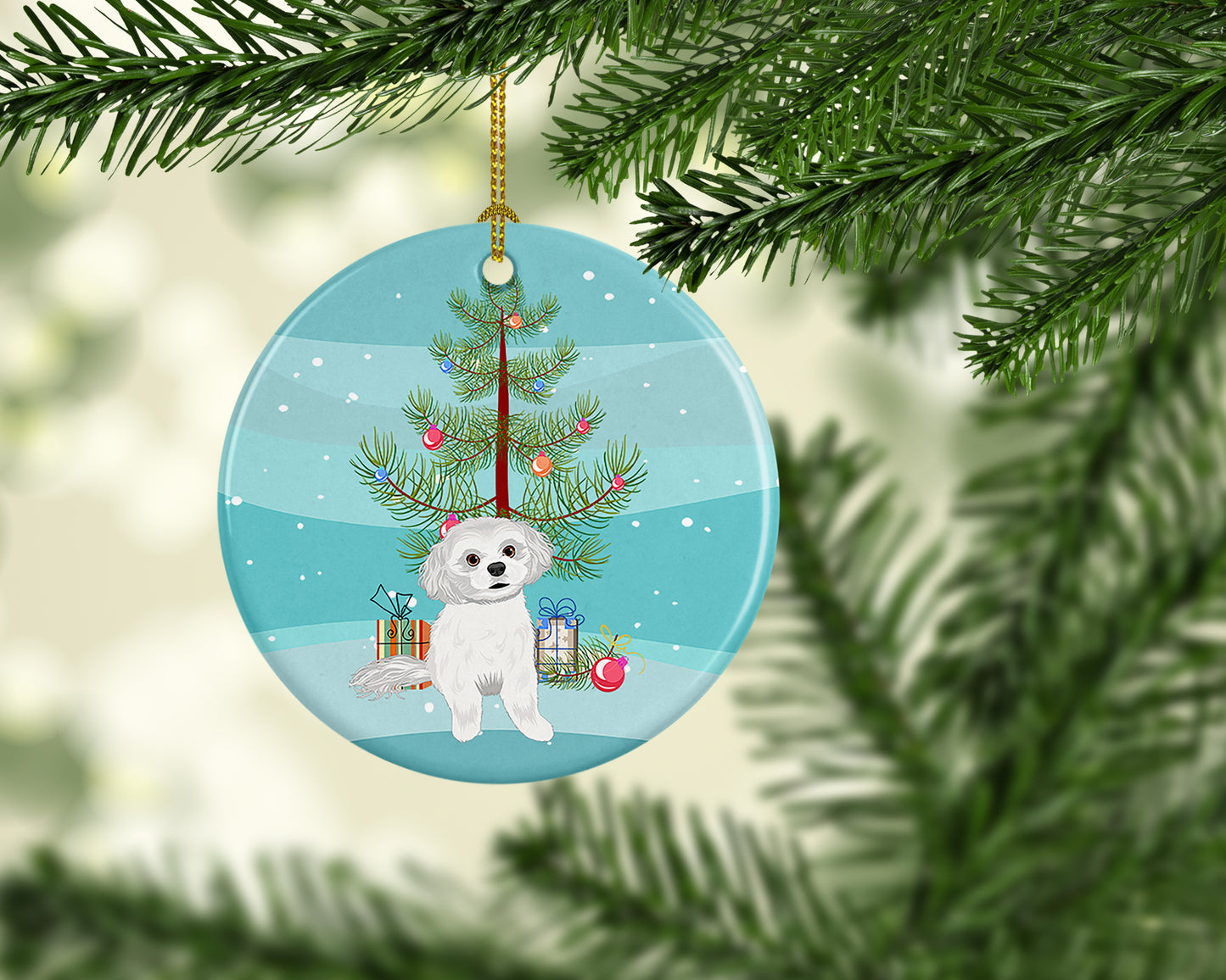 Shih-Tzu Silver and White #1 Christmas Ceramic Ornament