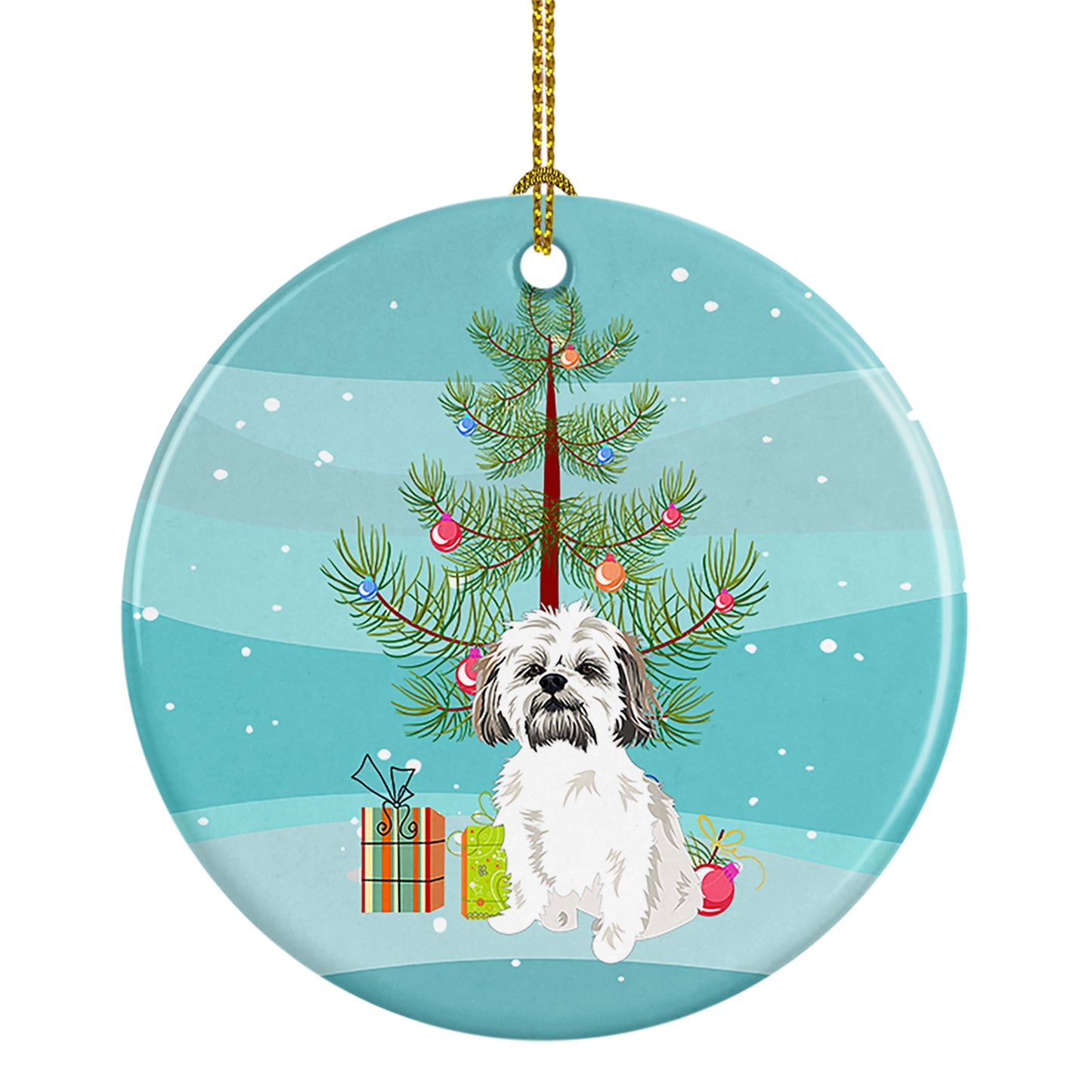 Buy this Shih-Tzu Silver Gold and White #1 Christmas Ceramic Ornament