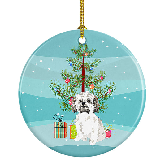 Buy this Shih-Tzu Silver Gold and White #1 Christmas Ceramic Ornament