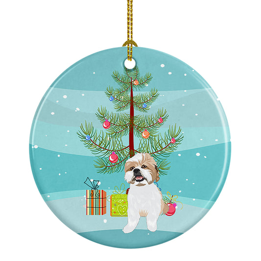 Buy this Shih-Tzu Silver Gold and White #2 Christmas Ceramic Ornament