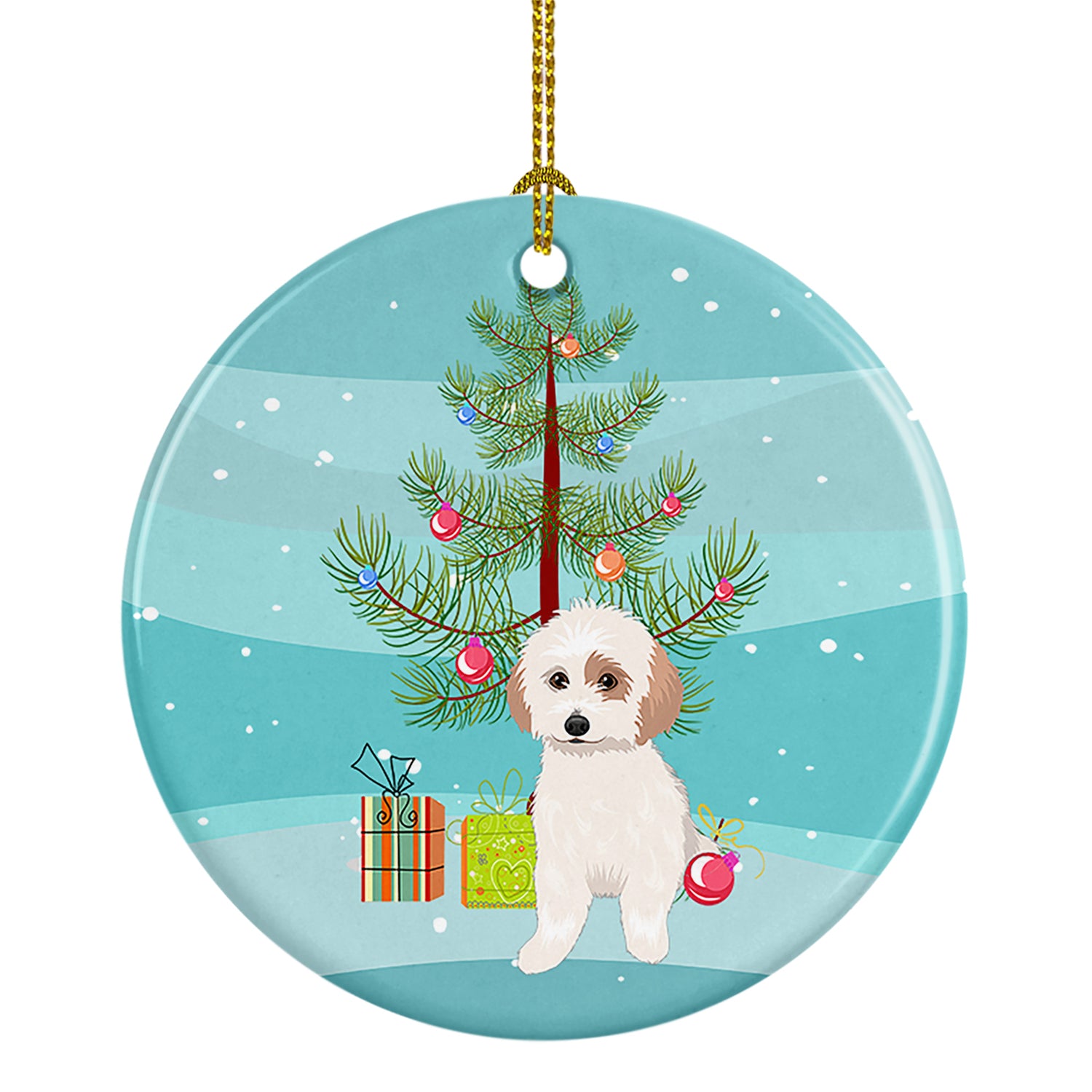 Buy this Shih-Tzu White and Red Christmas  Ceramic Ornament