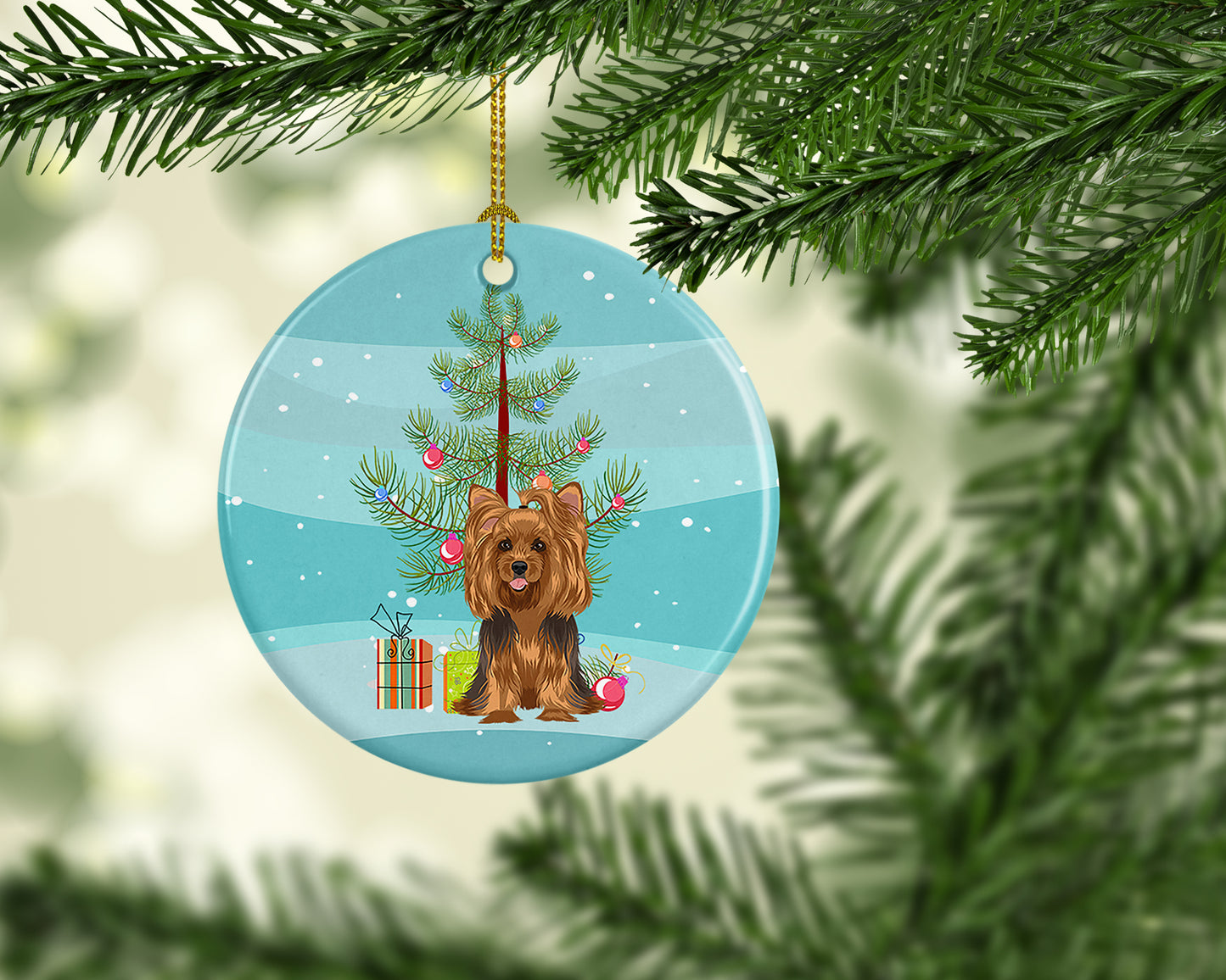 Yorkie Black and Gold #1 Christmas Ceramic Ornament