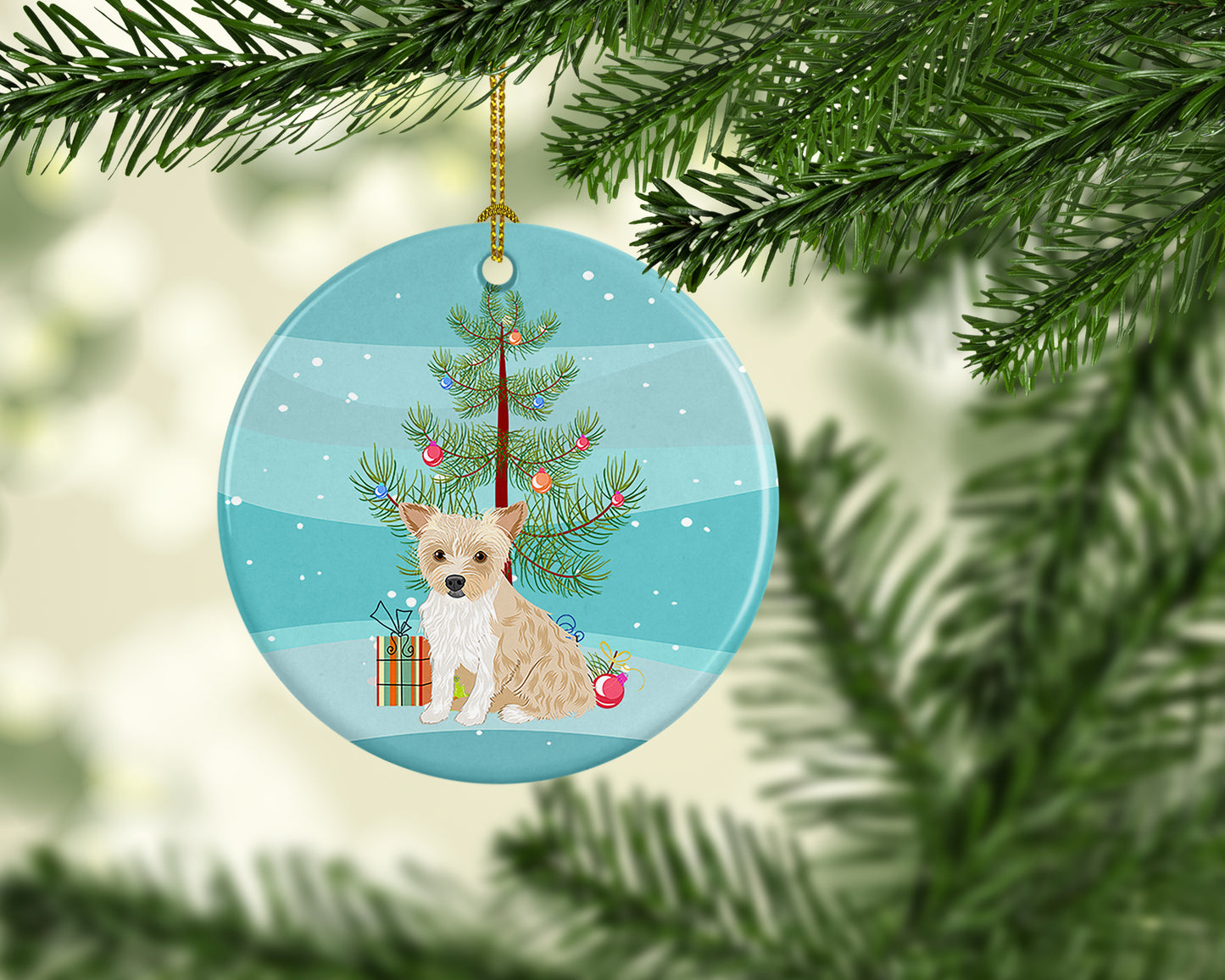 Yorkie Parti Christmas Ceramic Ornament