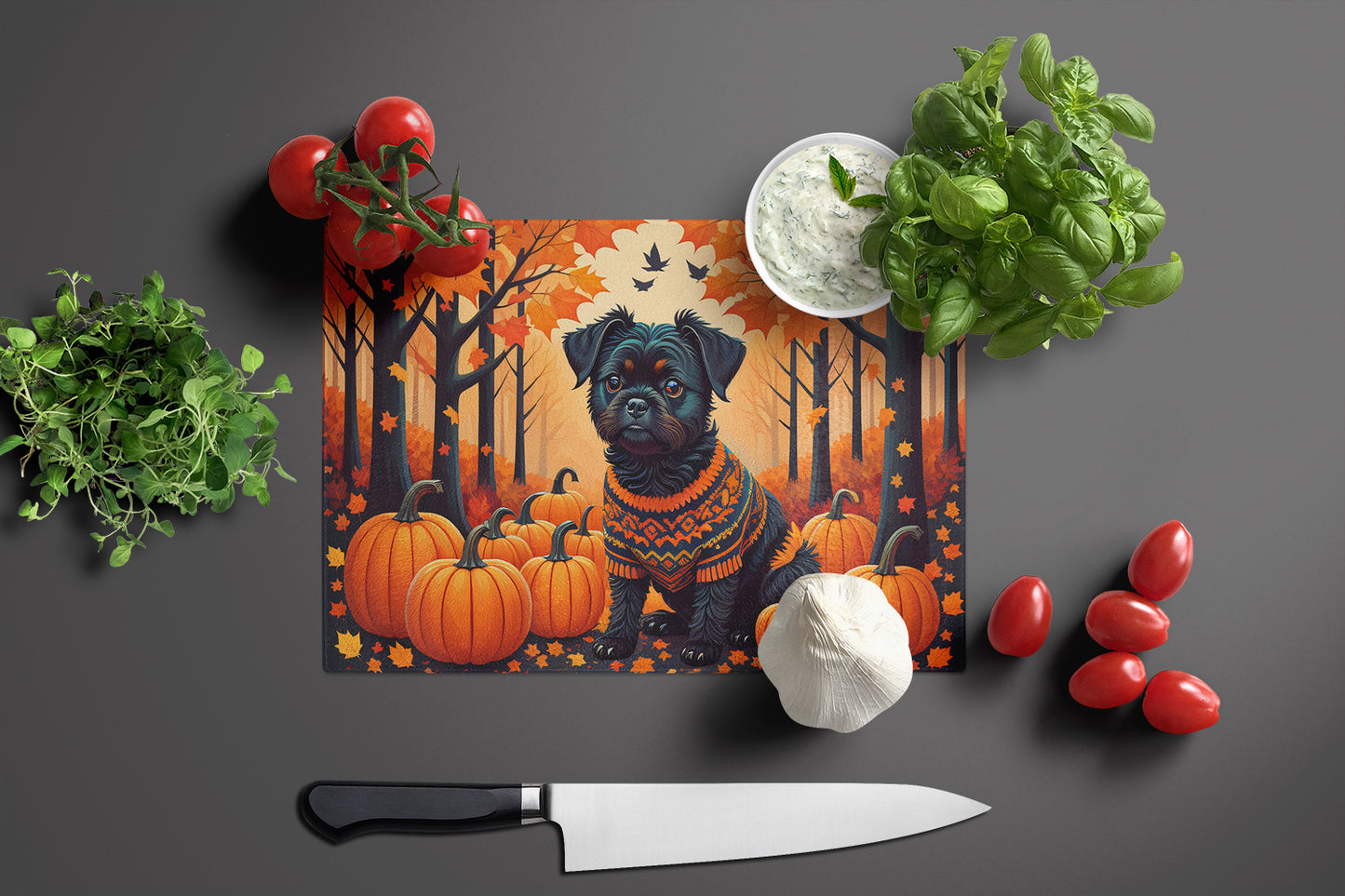 Affenpinscher Fall Glass Cutting Board