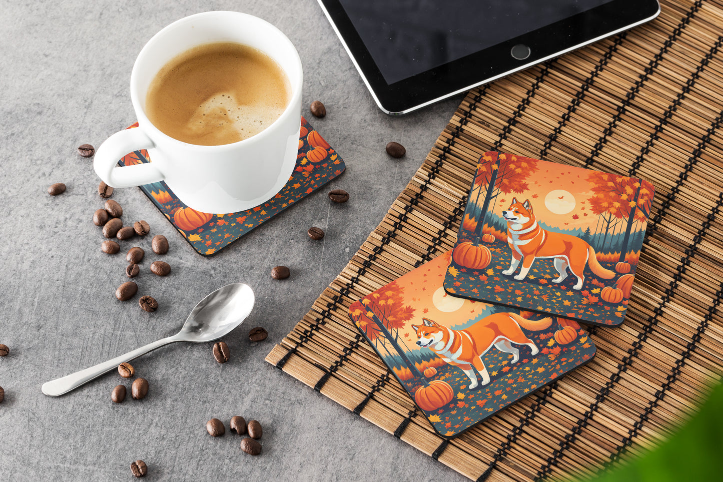 Akita Fall Foam Coasters