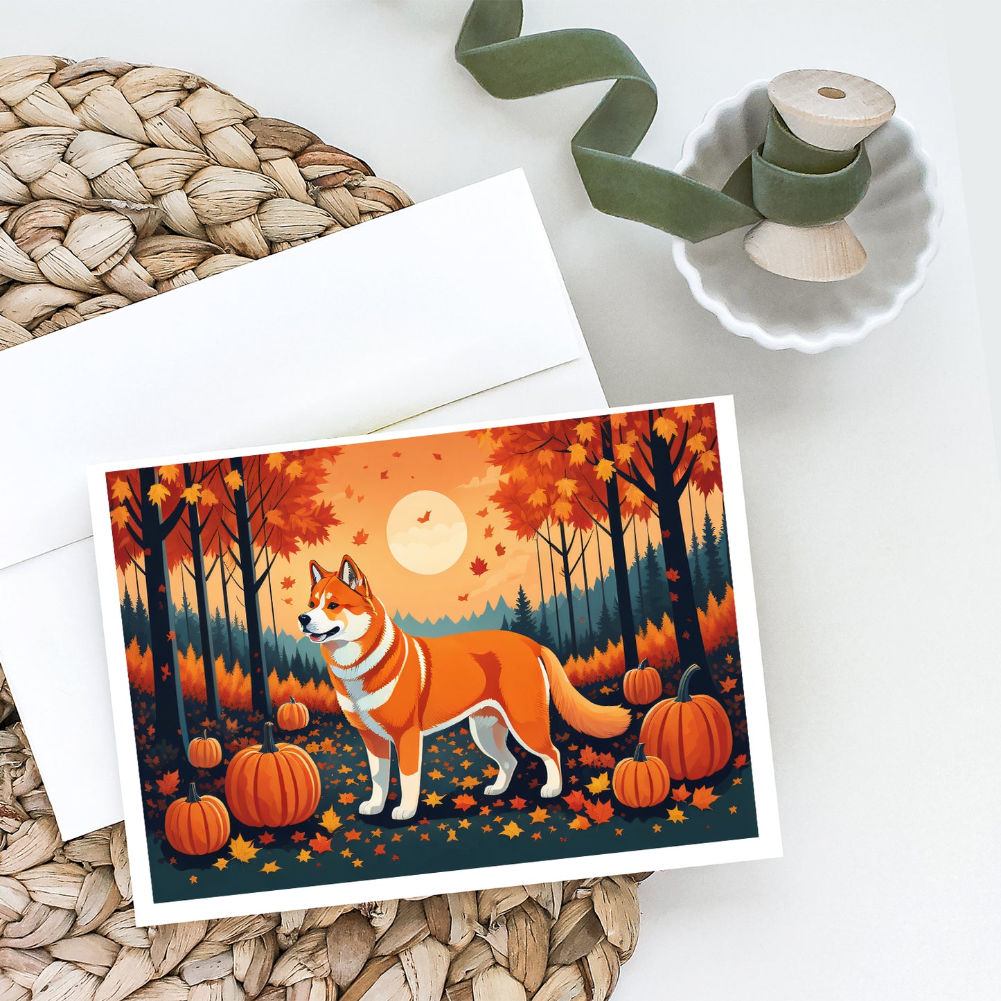 Akita Fall Greeting Cards and Envelopes Pack of 8