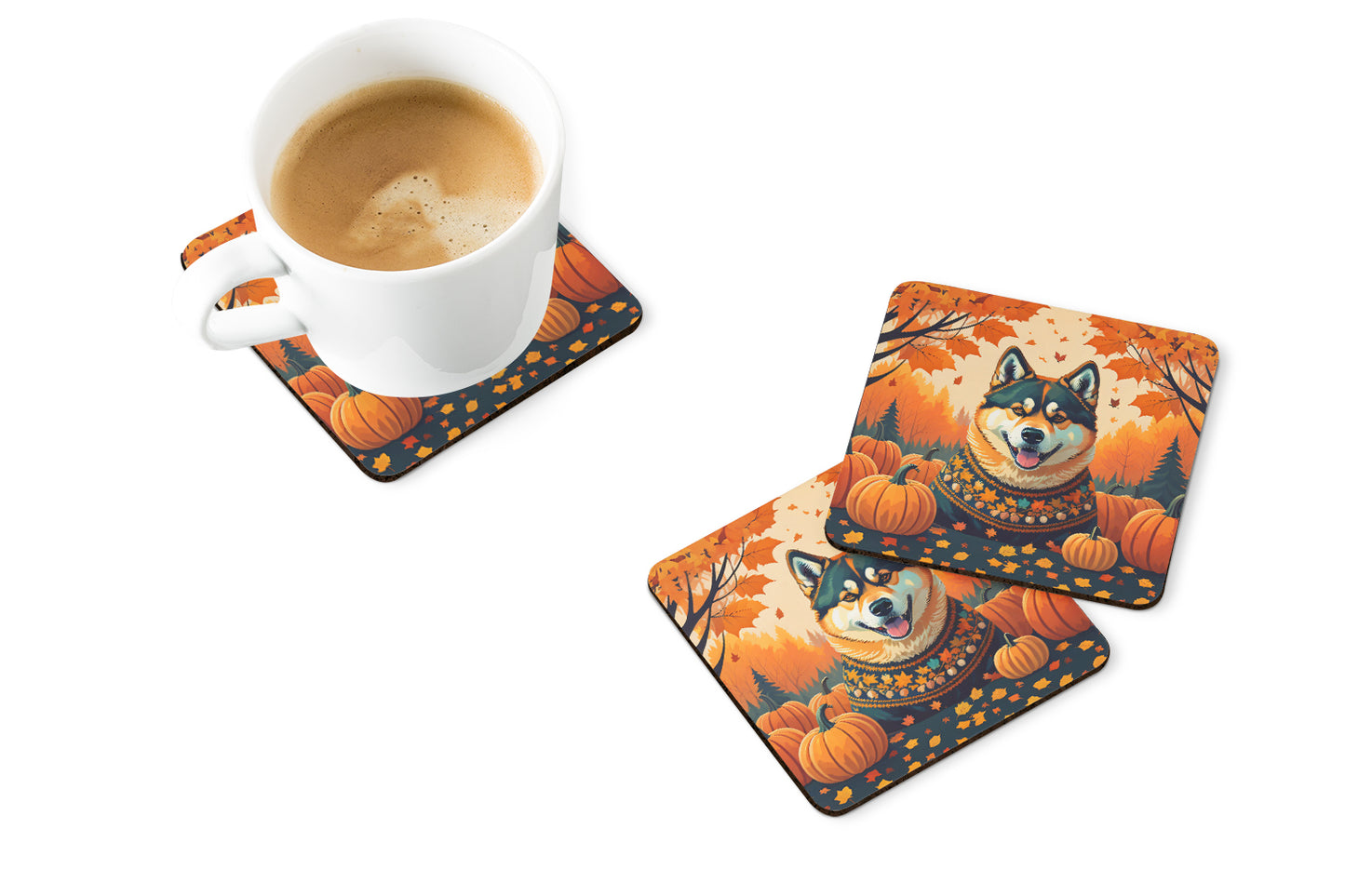 Akita Fall Foam Coasters