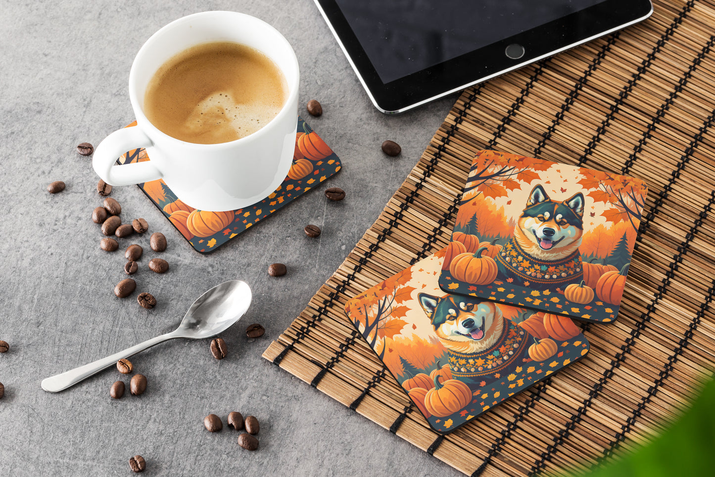Akita Fall Foam Coasters
