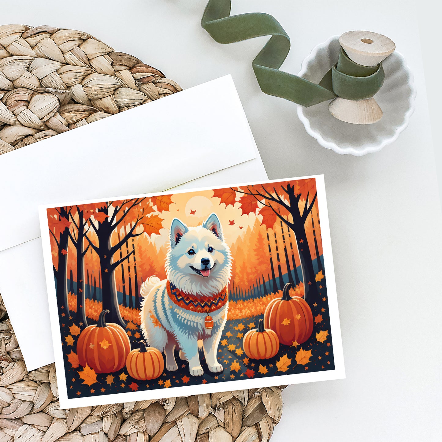 American Eskimo Fall Greeting Cards and Envelopes Pack of 8