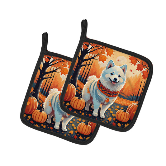 Buy this American Eskimo Fall Pair of Pot Holders