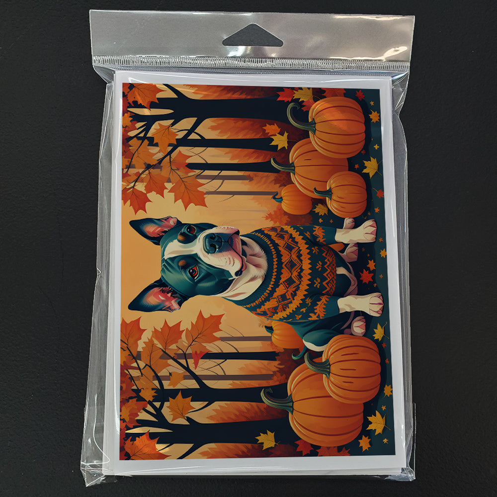 Pit Bull Terrier Fall Greeting Cards and Envelopes Pack of 8