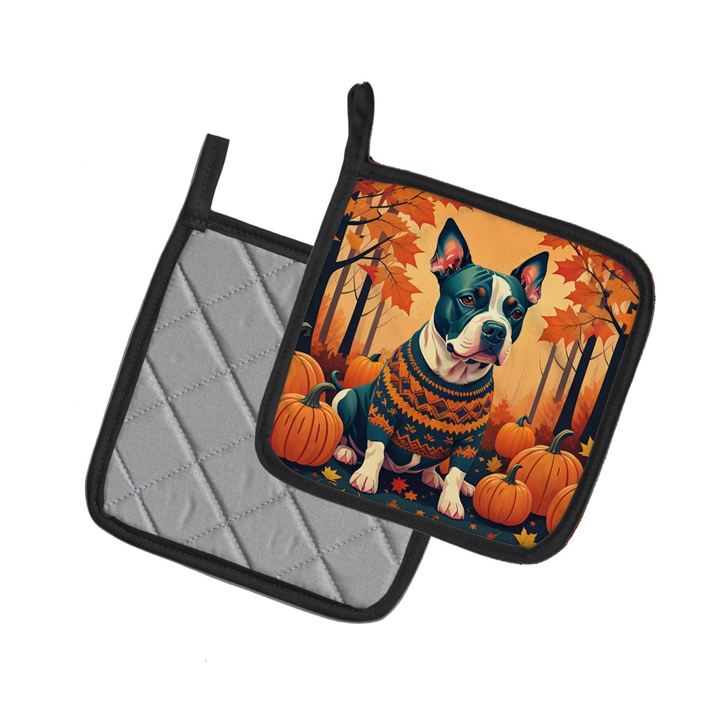 Pit Bull Terrier Fall Pair of Pot Holders