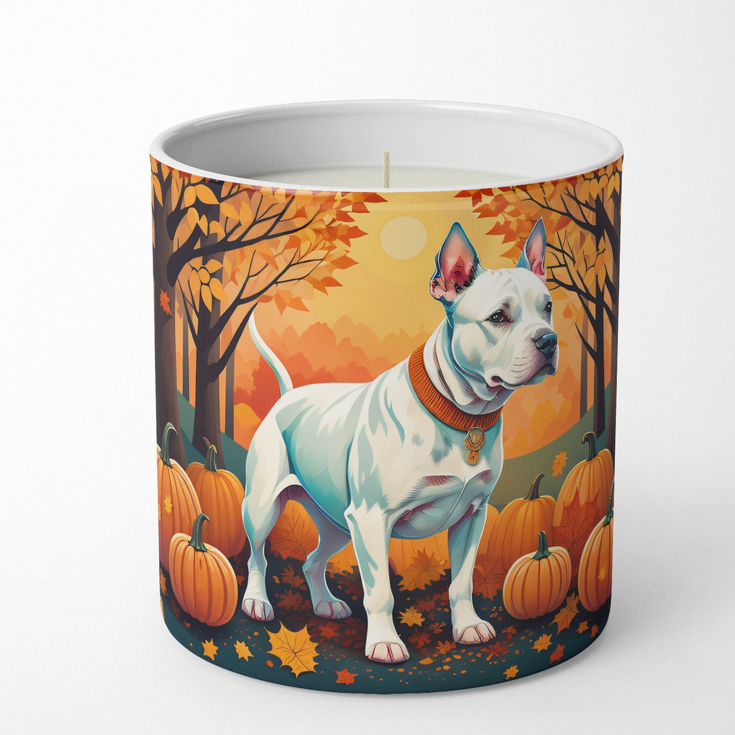 White Pit Bull Terrier Fall Decorative Soy Candle