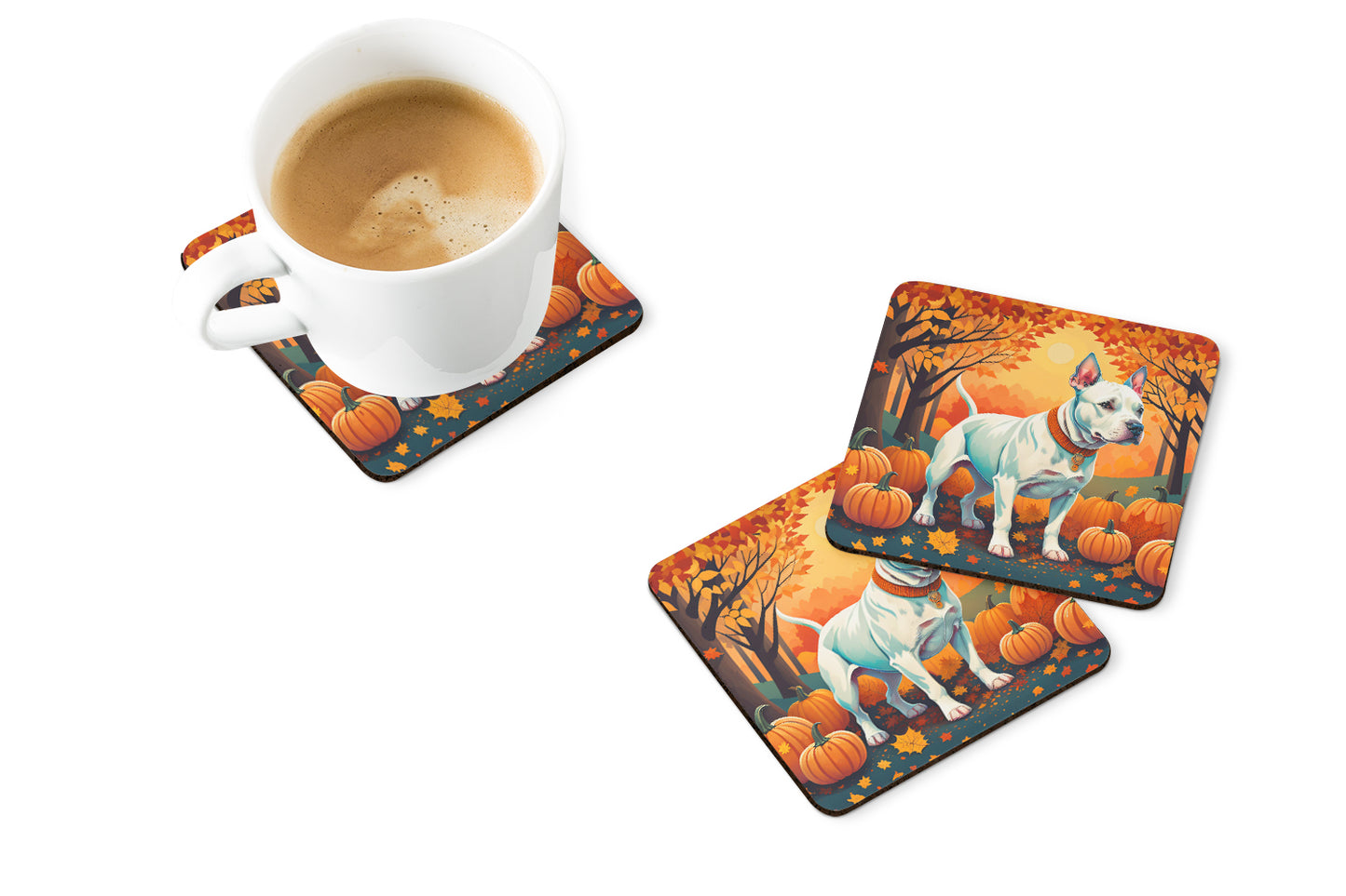 White Pit Bull Terrier Fall Foam Coasters