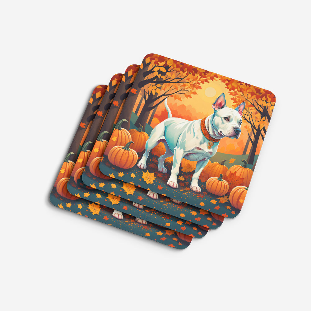 White Pit Bull Terrier Fall Foam Coasters