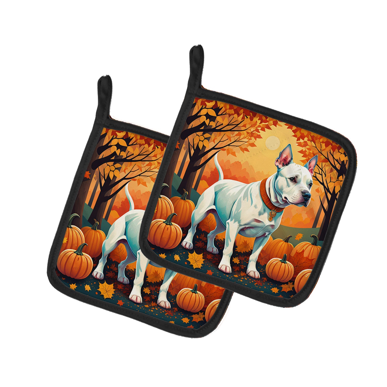 Buy this White Pit Bull Terrier Fall Pair of Pot Holders