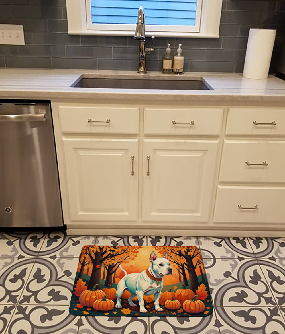 White Pit Bull Terrier Fall Memory Foam Kitchen Mat