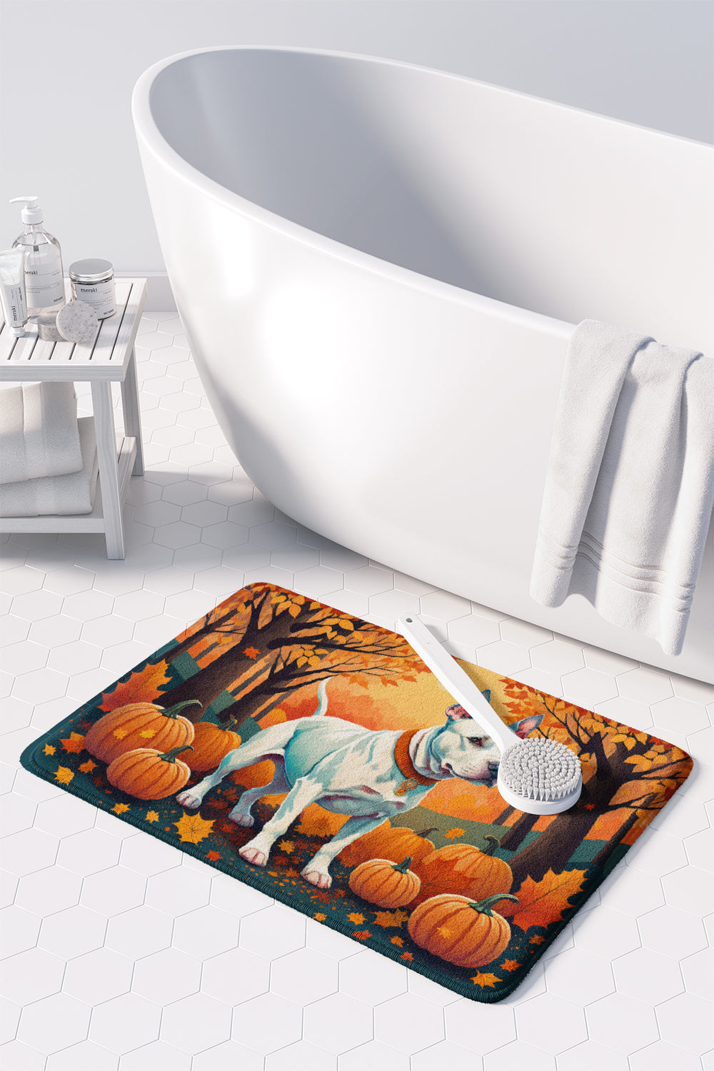 White Pit Bull Terrier Fall Memory Foam Kitchen Mat