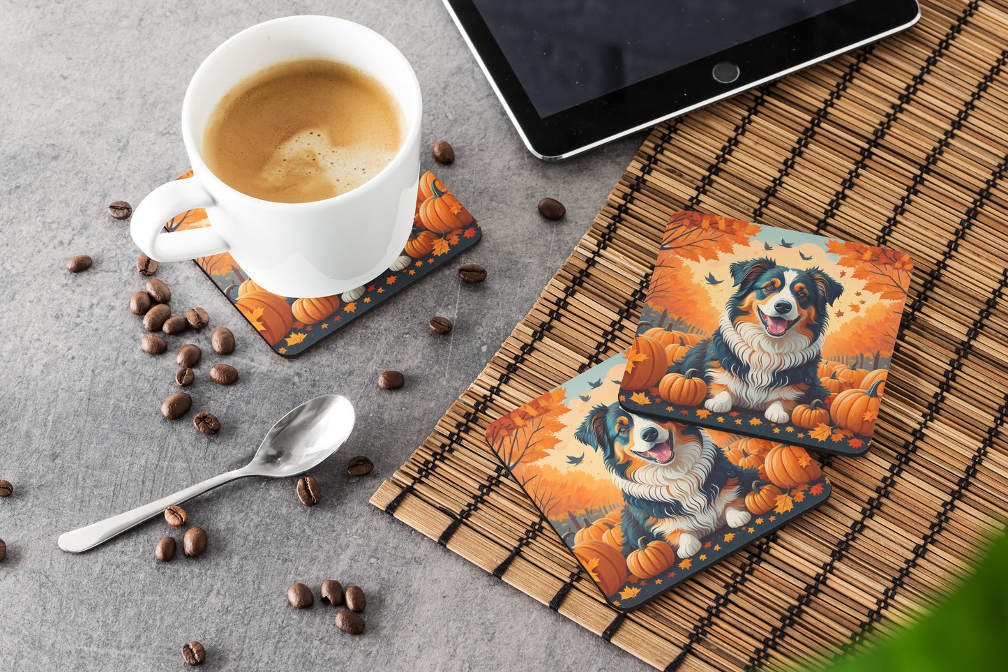 Australian Shepherd Terrier Fall Foam Coasters