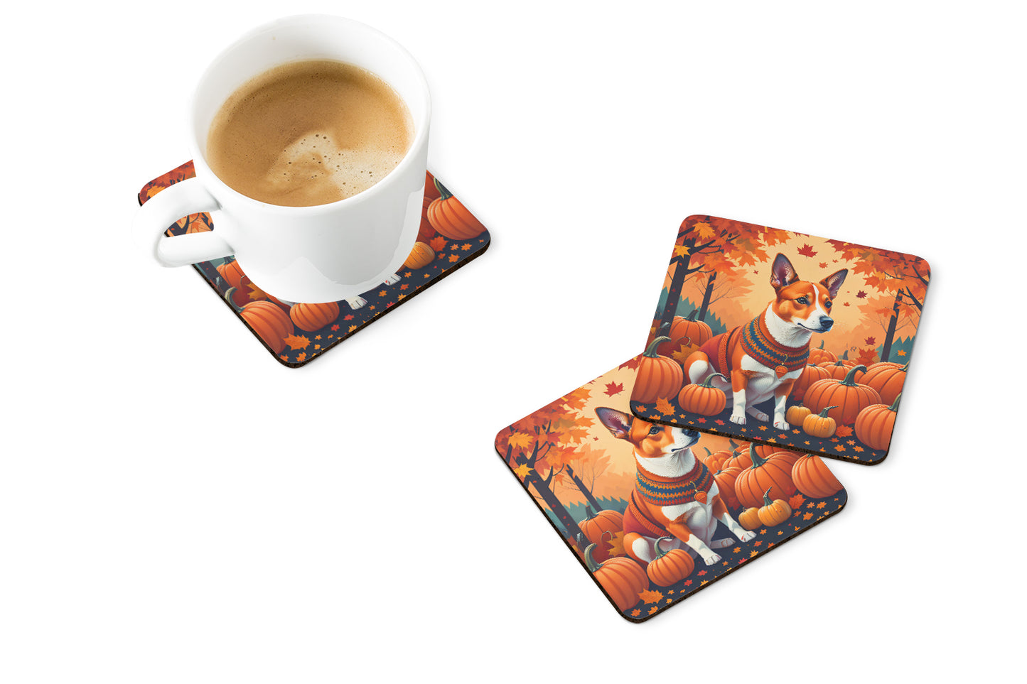 Red Basenji Fall Foam Coasters