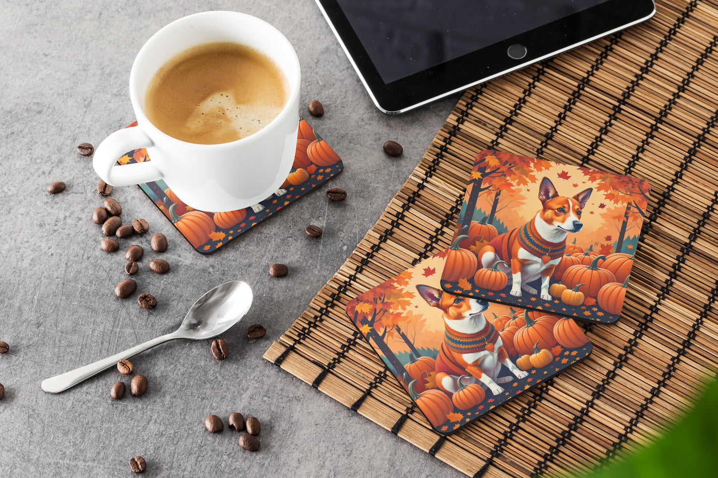 Red Basenji Fall Foam Coasters