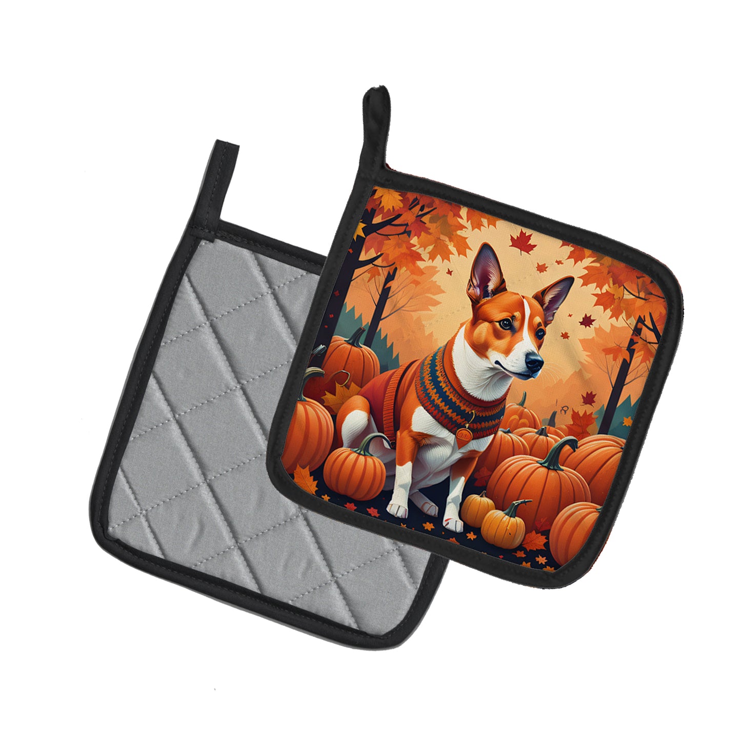 Red Basenji Fall Pair of Pot Holders