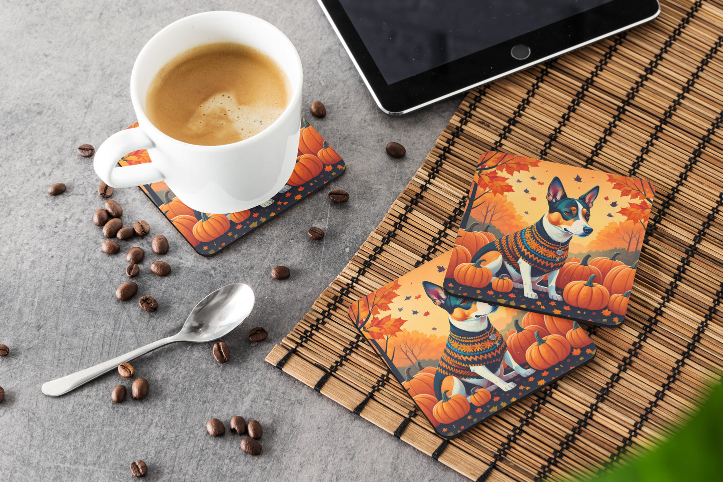Basenji Fall Foam Coasters