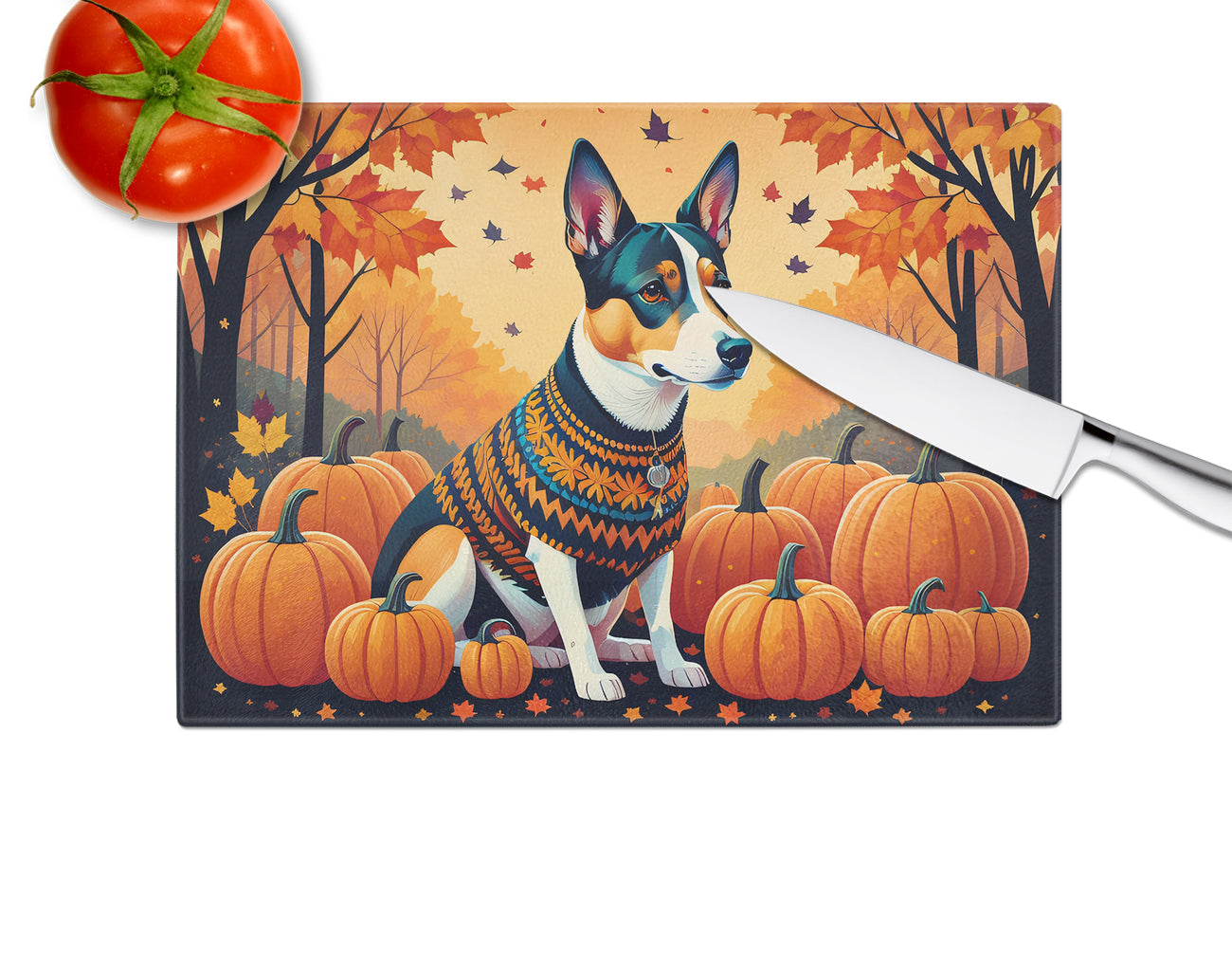 Basenji Fall Glass Cutting Board
