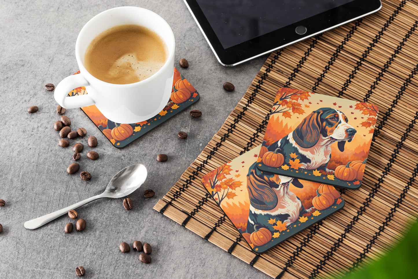 Basset Hound Fall Foam Coasters