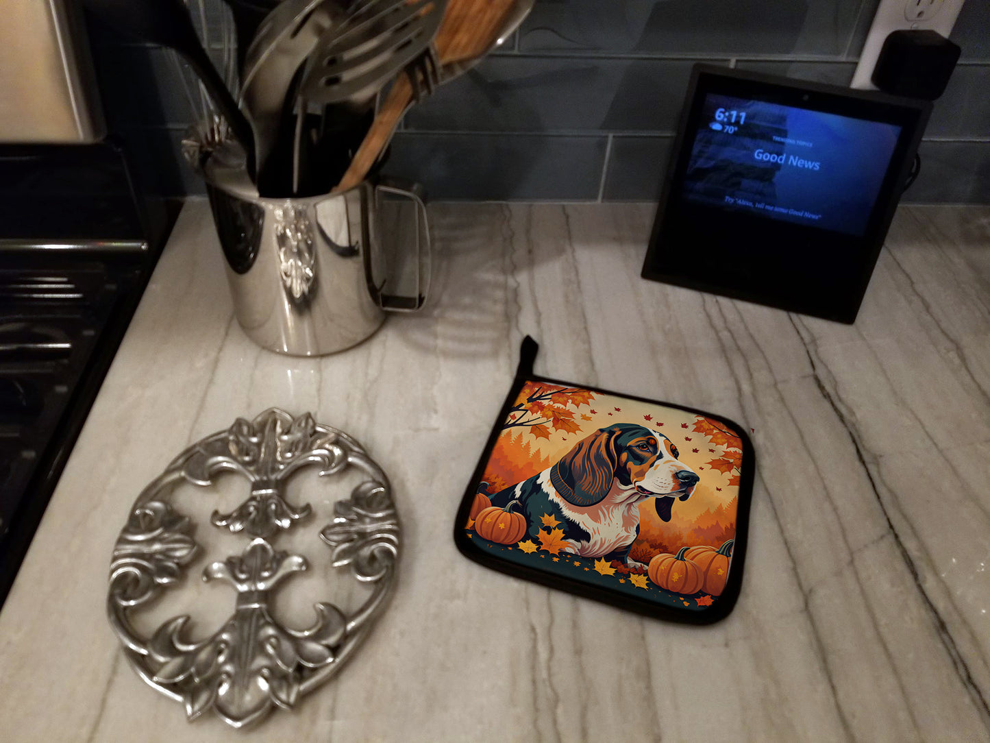 Basset Hound Fall Pair of Pot Holders