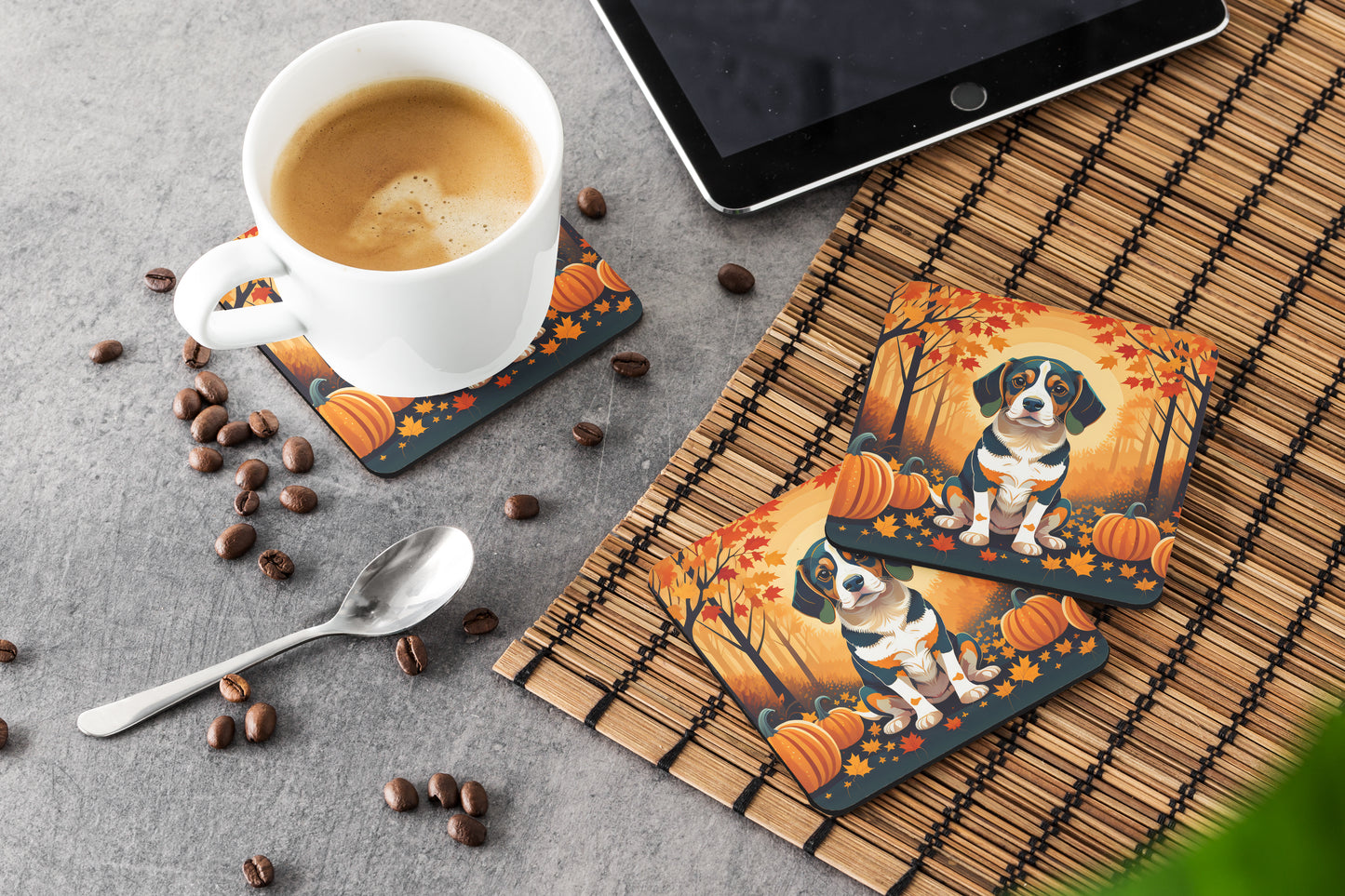 Beagle Fall Foam Coasters