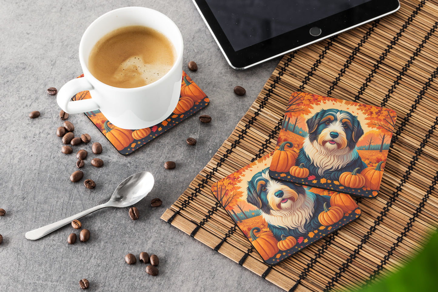 Bearded Collie Fall Foam Coasters
