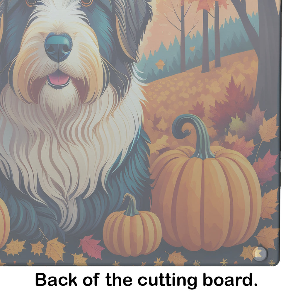 Bearded Collie Fall Glass Cutting Board