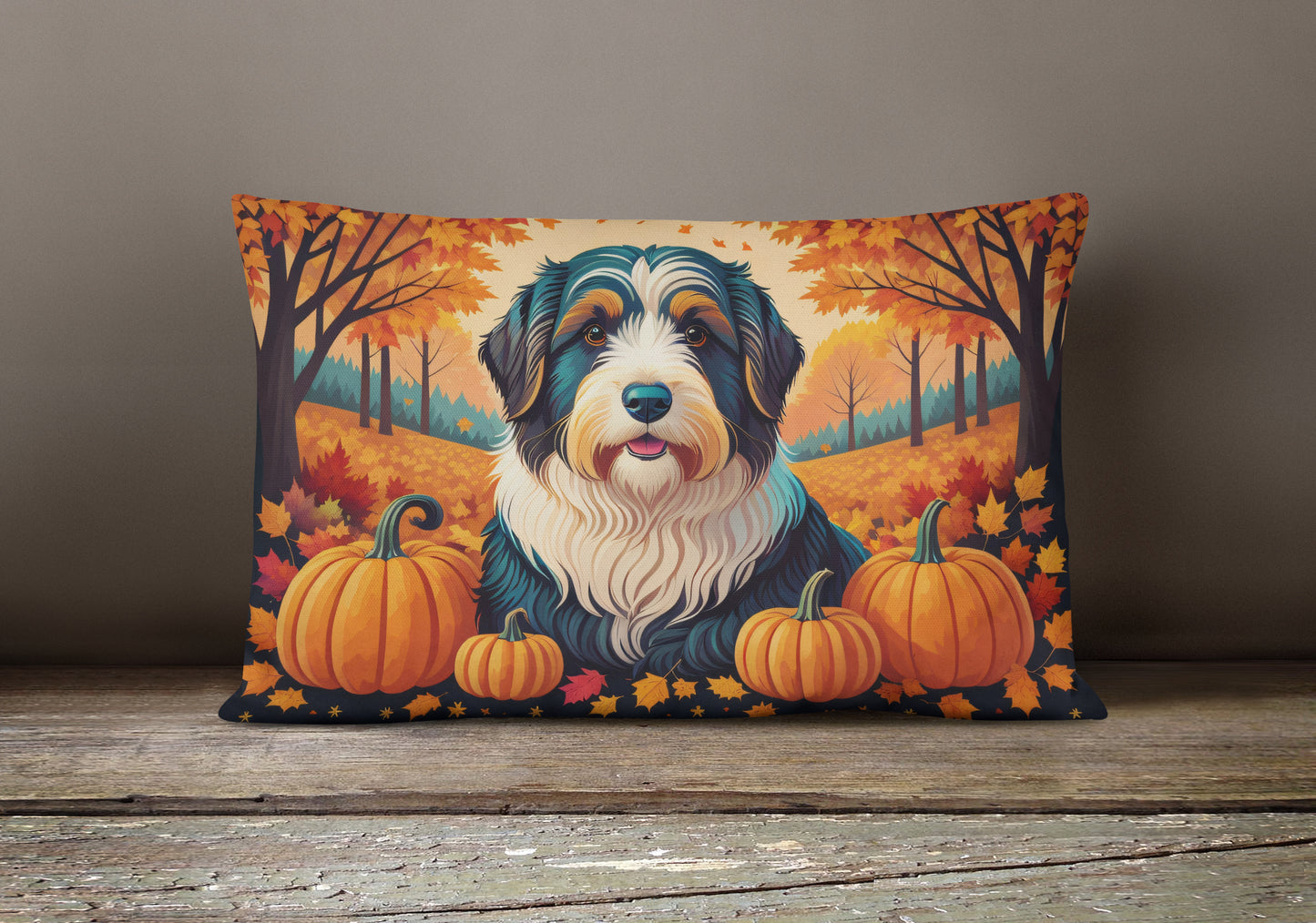 Bearded Collie Fall Throw Pillow