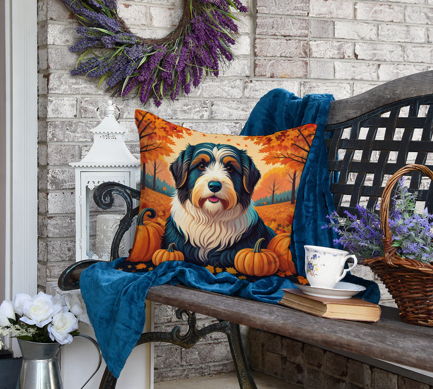 Bearded Collie Fall Throw Pillow