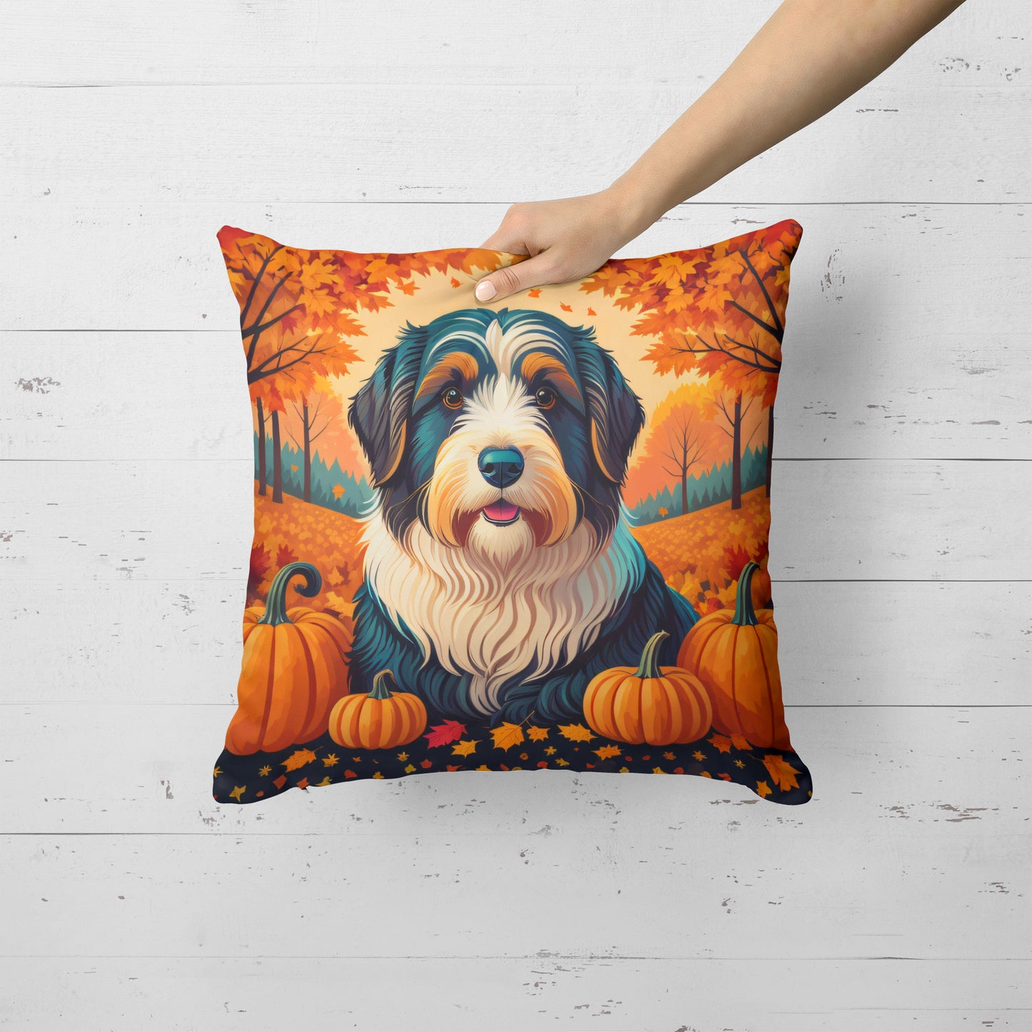 Bearded Collie Fall Throw Pillow