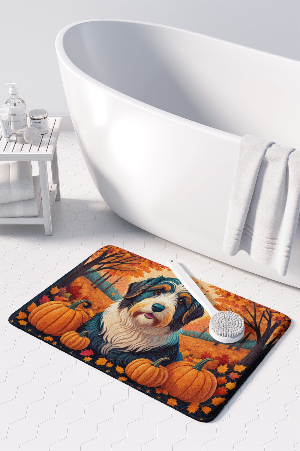 Bearded Collie Fall Memory Foam Kitchen Mat