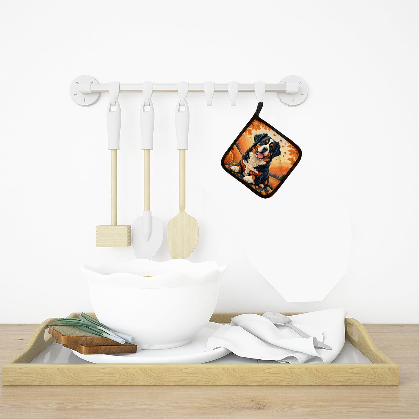 Bernese Mountain Dog Fall Pair of Pot Holders