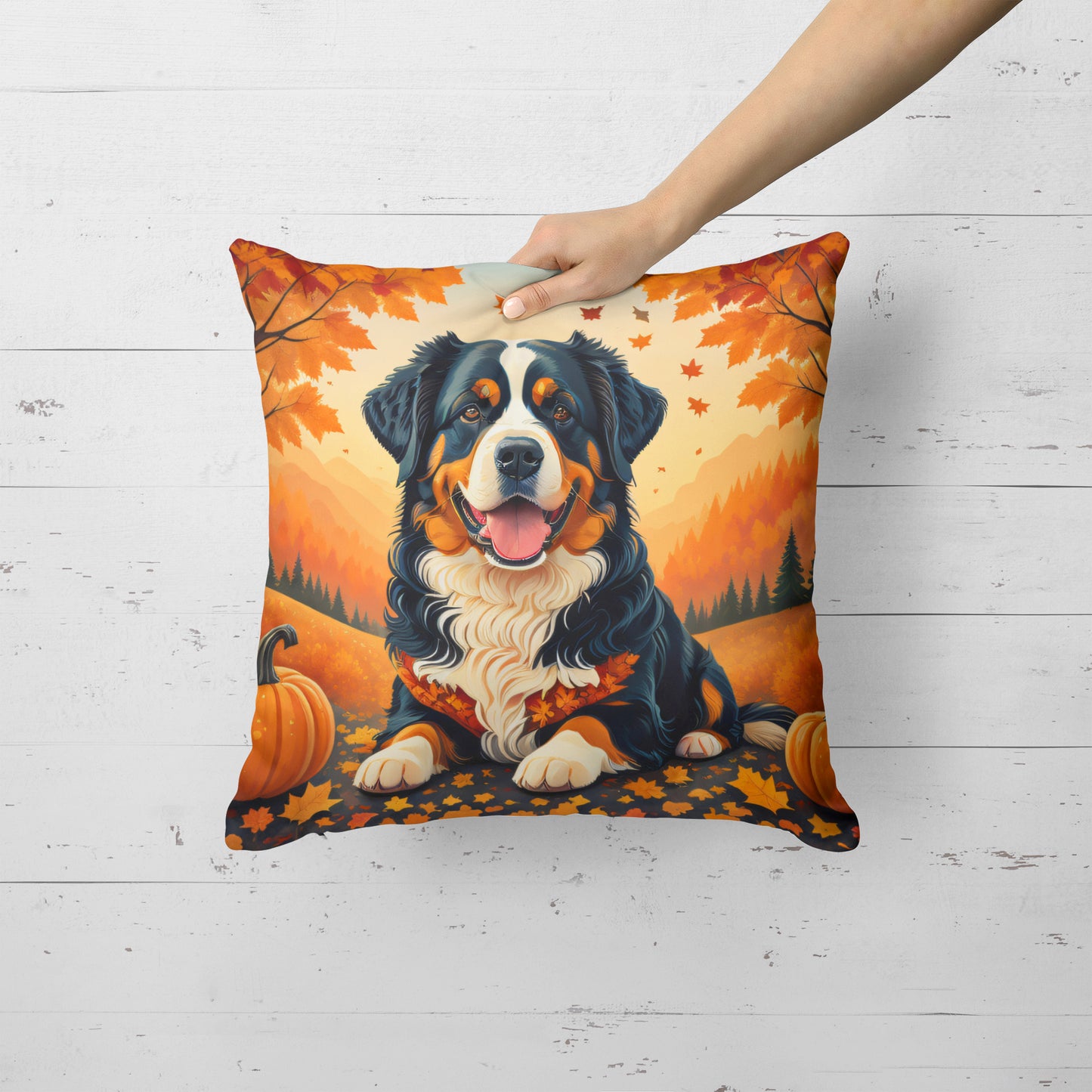 Bernese Mountain Dog Fall Throw Pillow