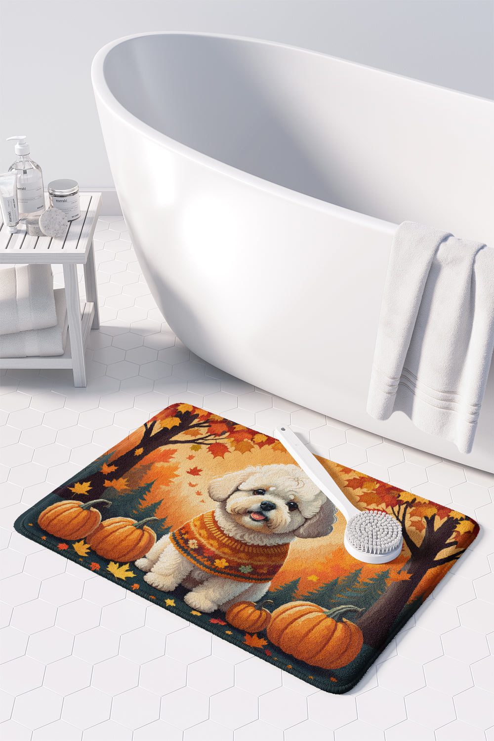 Bichon Frise Fall Memory Foam Kitchen Mat