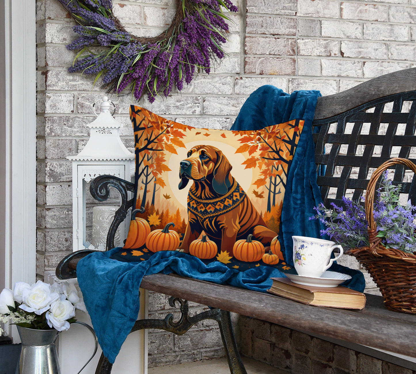 Bloodhound Fall Throw Pillow